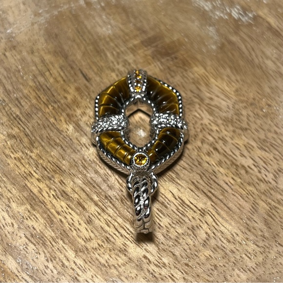 Judith Ripka Sterling Silver Tiger's Eye CZ Citrine Enhancer Diamonique Pendant - Picture 8 of 16